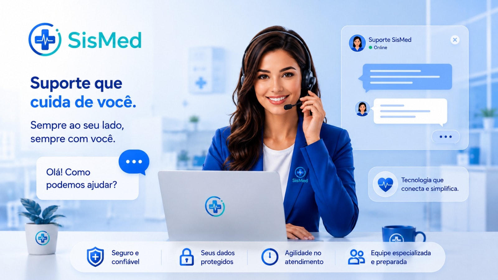 Atendimento de suporte SisMed por chat e WhatsApp